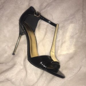 Black Patten Leather & Gold Plate Heels